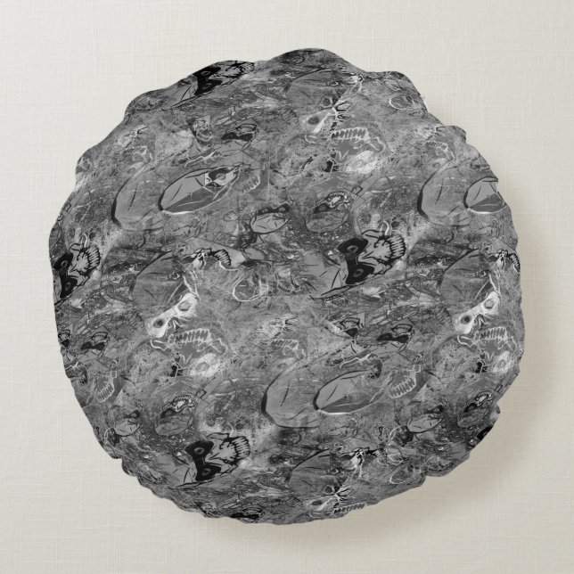 Cojín Redondo Cementerio virtual de cráneos y tumbas destruidas (Reverso)