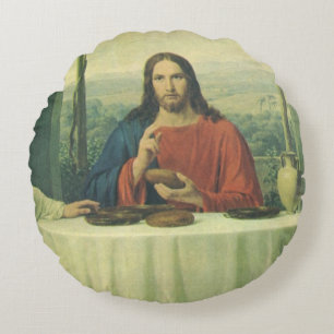 Cojín Redondo Cena de Época en Emaús con Jesucristo