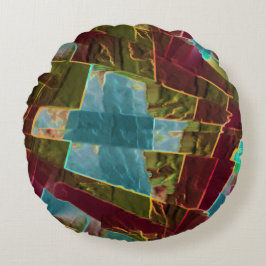 Cojín Redondo Cera esculpida de aspecto marrón y azul