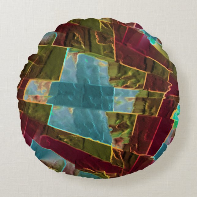 Cojín Redondo Cera esculpida de aspecto marrón y azul (Anverso)