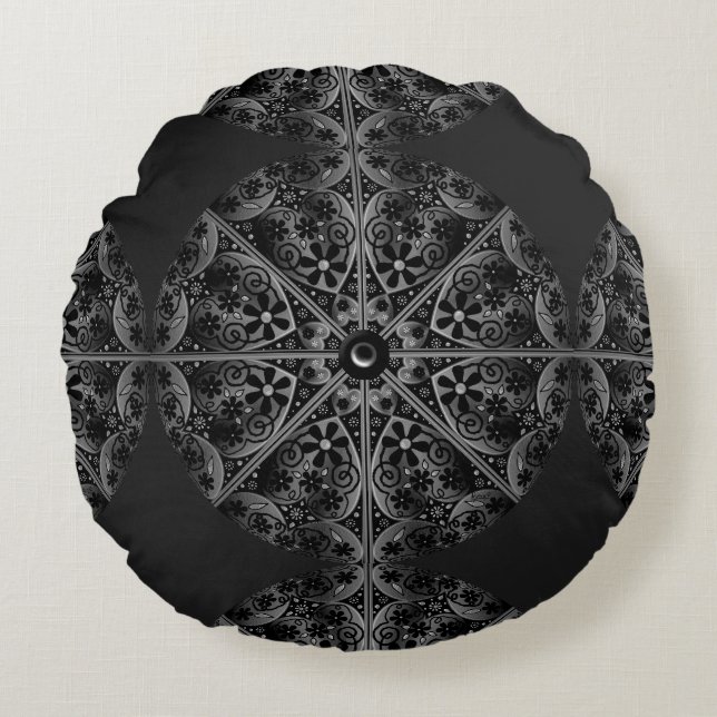 Cojín Redondo Ceramic Lace Black (Anverso)