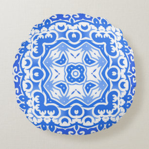 Cojín Redondo Cerámica de azulejo portugués antiguo. Colilla vin