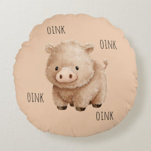Cojín Redondo Cerdito Marrón Adorable Gruñe