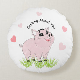 Cojín Redondo Cerdito rosa lindo para San Valentín