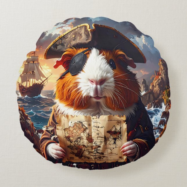 Cojín Redondo Cerdo de Guinea Pirata (Anverso)