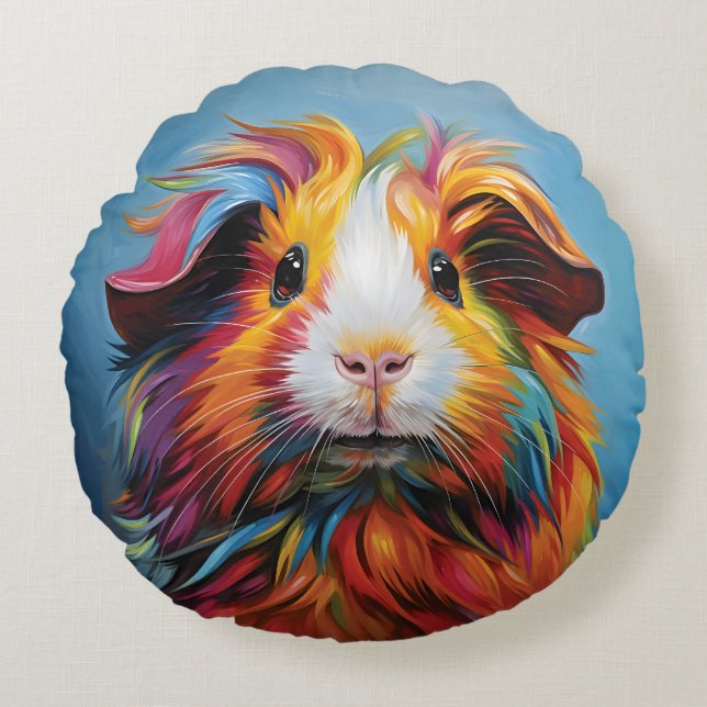 Cojín Redondo Cerdo de Guinea vibrante (Anverso)
