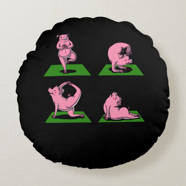 Cojín Redondo Cerdo lindo Yoga Poses Graciosos Animales De Granj (Anverso)