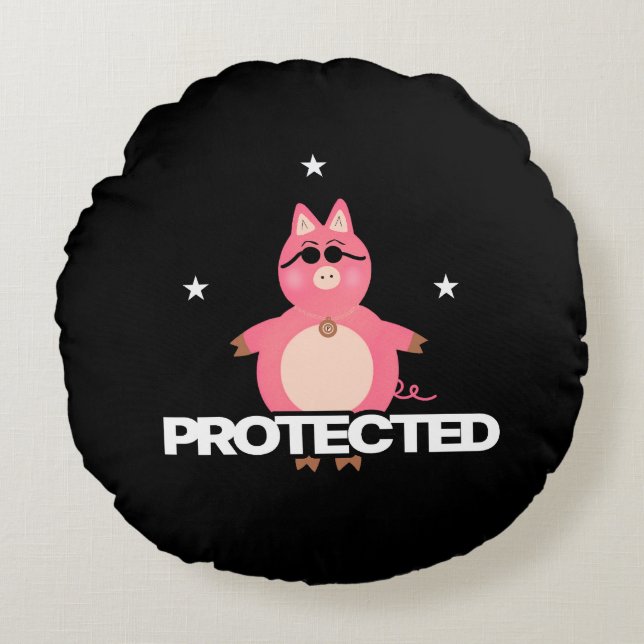 Cojín Redondo Cerdo rosa gracioso (Anverso)