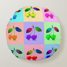 Cojín Redondo Cerezas en el estilo de arte pop