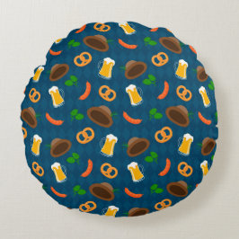Cojín Redondo Cerveza Oktoberfest, patrón Pretzel y salchicha