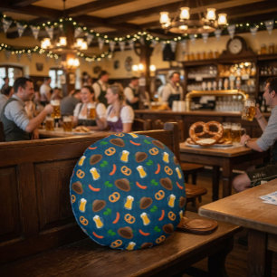 Cojín Redondo Cerveza Oktoberfest, patrón Pretzel y salchicha