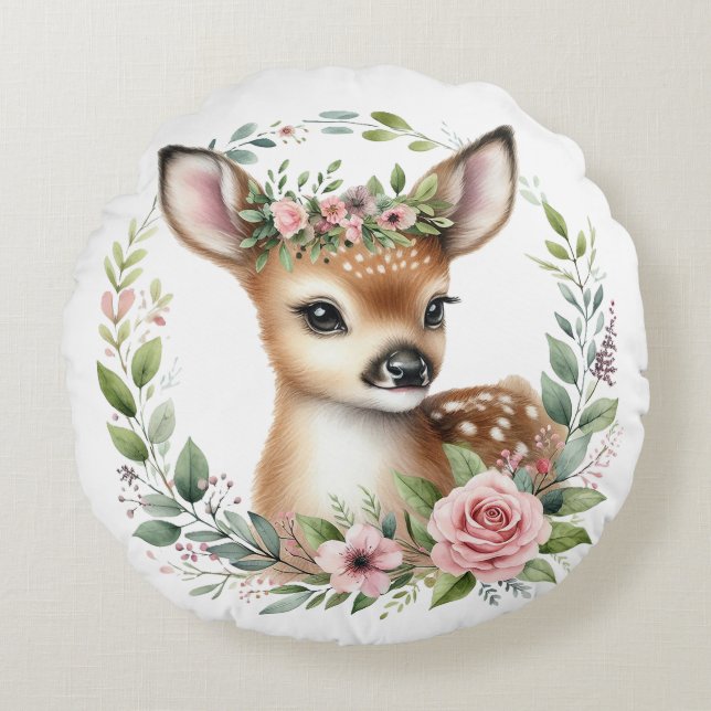 Cojín Redondo Cerveza pequeña con flor rosa (Anverso)