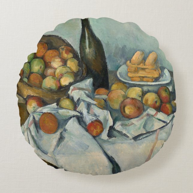 Cojín Redondo Cezanne Basket Apples Impresionsionist Art (Anverso)