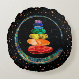 Cojín Redondo Chakras Zen Stones y círculo Enso