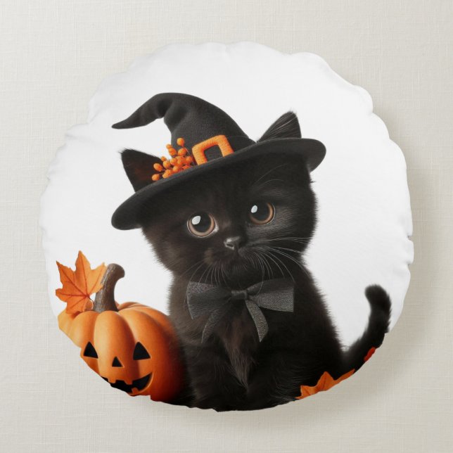 Cojín Redondo Chalottin halloween Citrouille Family (Anverso)