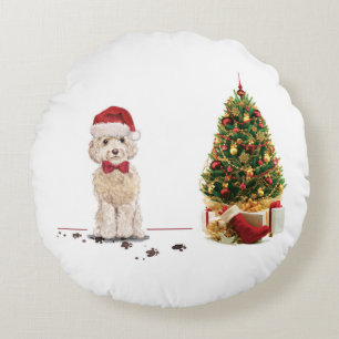 Cojín Redondo Champán Cockapoo Navidades graciosos perro con árb