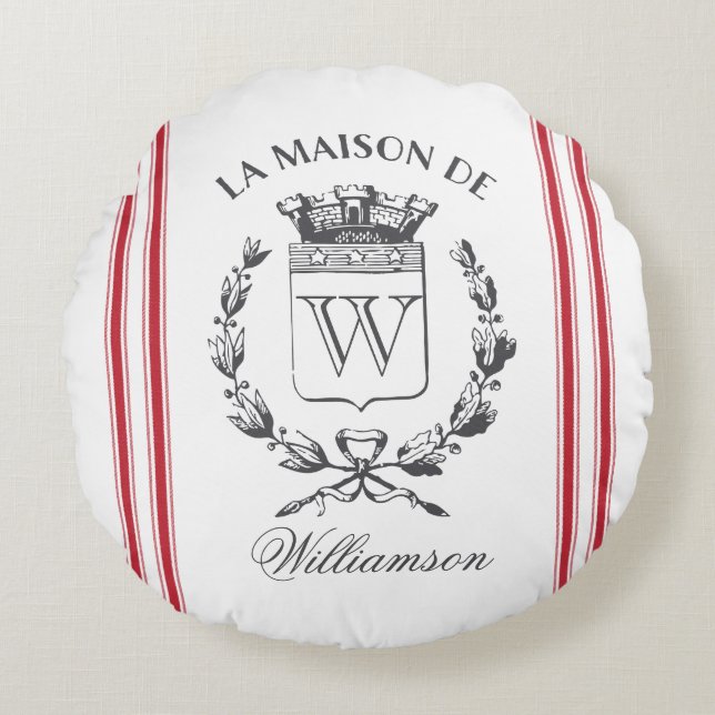 Cojín Redondo Chaqueta de Grano Rojo Personalizado de la familia (Anverso)