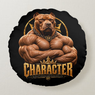 Cojín Redondo Character Muscular Pitbull Black and Gold Throw Pi