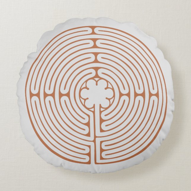 Cojín Redondo Chartres Labyrinth Brown y Cream (Anverso)