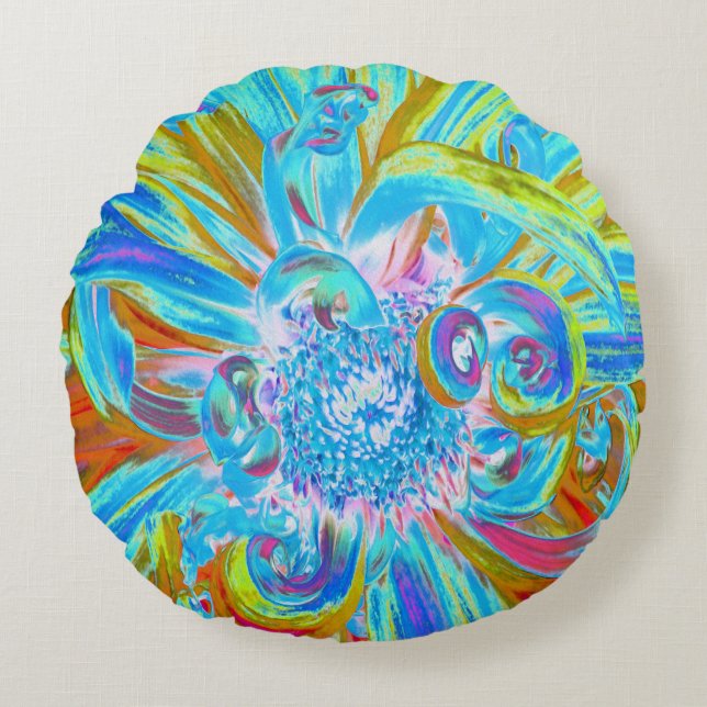 Cojín Redondo Chartreuse festivo y Petales de flores de Dahlia a (Anverso)