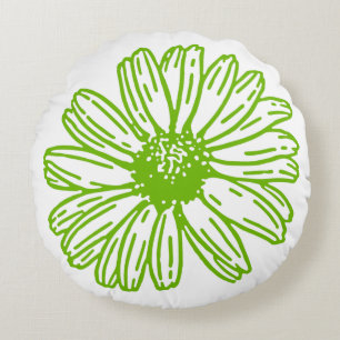 Cojín Redondo Chartreuse Green Daisy Print, Hippie Flower Print