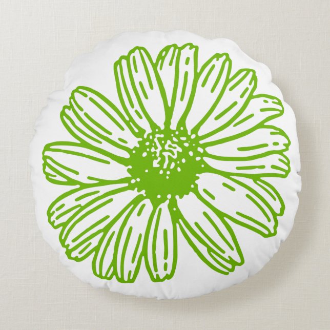 Cojín Redondo Chartreuse Green Daisy Print, Hippie Flower Print (Anverso)