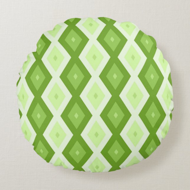 Cojín Redondo Chartreuse green diamond pattern (Anverso)