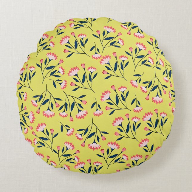 Cojín Redondo  Cheerful Floral Pattern: Pink Flowers  (Anverso)