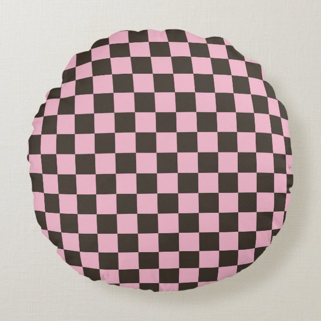 Cojín Redondo Cherry blossom checkered board pattern (Anverso)