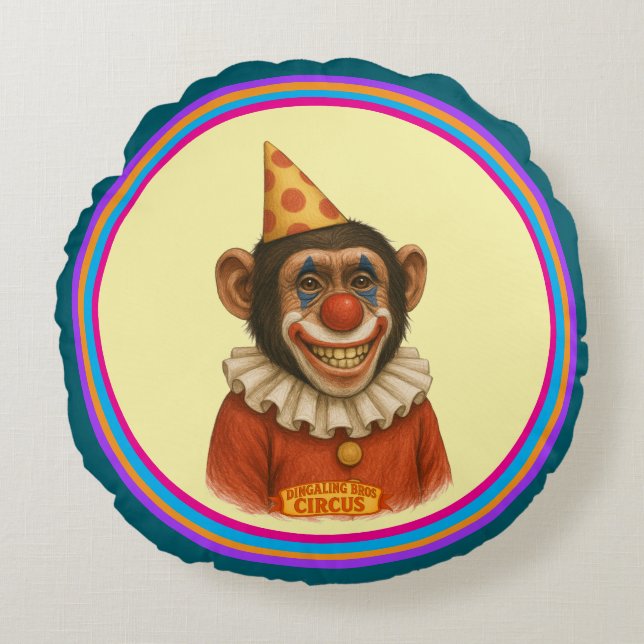 Cojín Redondo Chester el payaso chimpancé (Anverso)