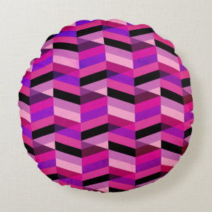 Cojín Redondo Chevron/Herringbone abstracto Púrpuras y Violeta