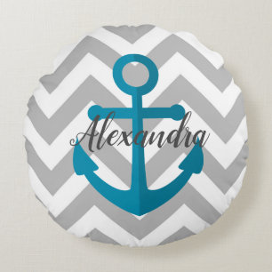 Cojín Redondo Chevrons y Ancla