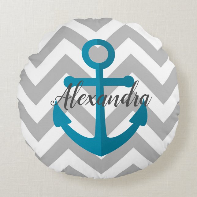 Cojín Redondo Chevrons y Ancla (Anverso)