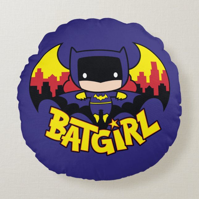 Cojín Redondo Chibi Batgirl Con Skyline Y Logo De Gotham (Anverso)