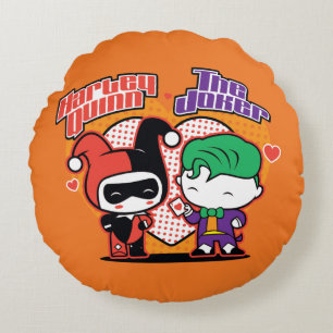 Cojín Redondo Chibi Harley Quinn & Chibi Joker Hearts