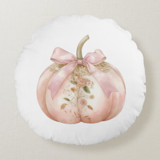Cojín Redondo Chic Deslucido Floral Calabaza Coqueta Otoño Rosa
