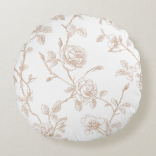 Cojín Redondo Chic Floral Blanco Crema Bonito