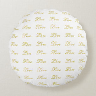 Cojín Redondo Chic Gold Script Amor Blanco Caligrafía Nupcial