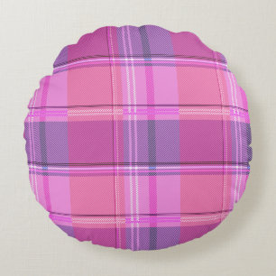 Cojín Redondo Chic Magenta Berry Plaid Estética