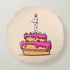 Cojín Redondo Chica 1 cumpleaños, 1 en pastelito rosa dulce