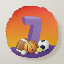 Cojín Redondo Chica 7.ª Bolas Deportivas de Cumpleaños