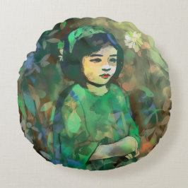 Cojín Redondo Chica con vestido verde