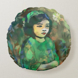 Cojín Redondo Chica con vestido verde