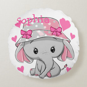 Cojín Redondo Chica Cute Baby Elephant