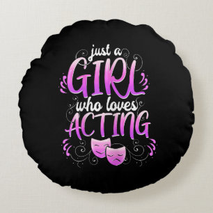 Cojín Redondo Chica de actriz que actúa en el papel de los music