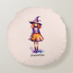 Cojín Redondo Chica de Brujas Pastel Cute - Estética de Hallowee
