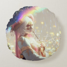Cojín Redondo Chica de Fantasía Misteriosa - Estética de Arte Oc