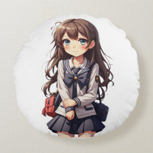 Cojín Redondo Chica de la escuela japonesa de anime