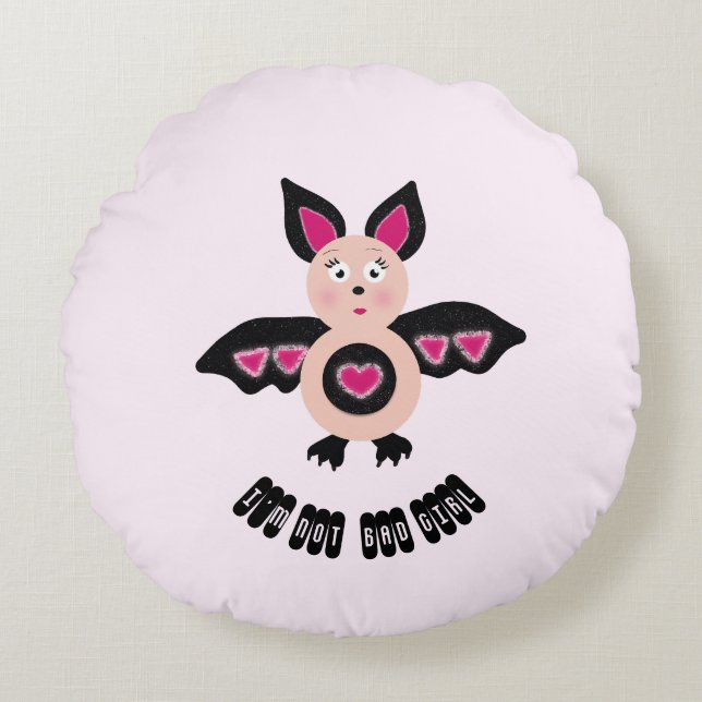 Cojín Redondo Chica de murciélagos pequeños (Anverso)