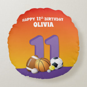 Cojín Redondo Chica de nombre personalizado 11º Balls deportiva